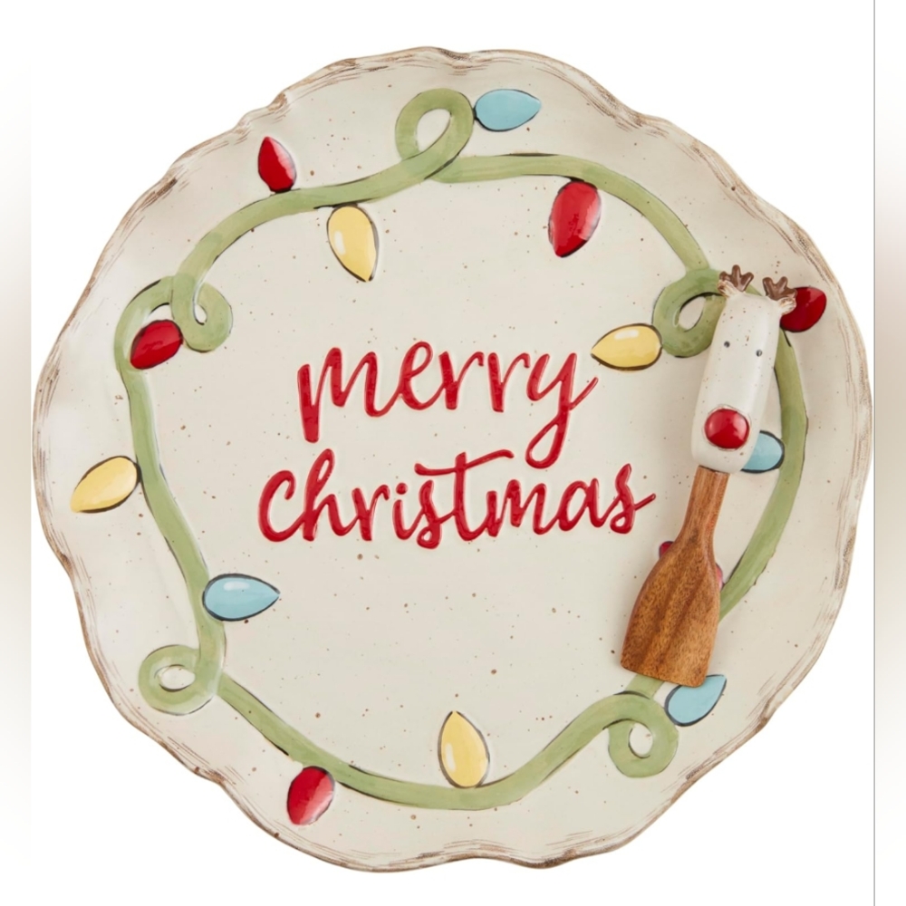 Mud Pie Christmas Lights Cookie Set Plate 12" dia | spatula 6"